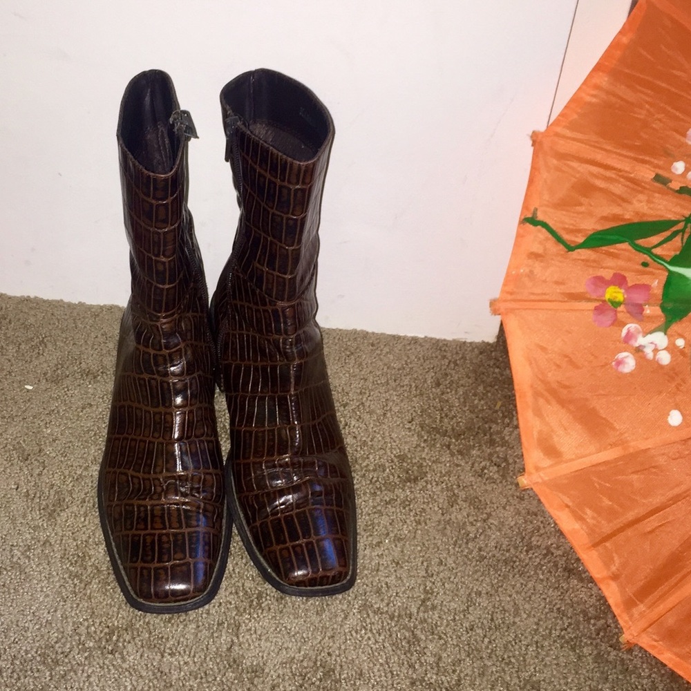 Brown Print Leather Boot